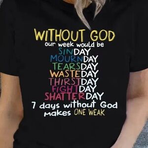 Black Graphic T-Shirt with Colorful Text “Without God”